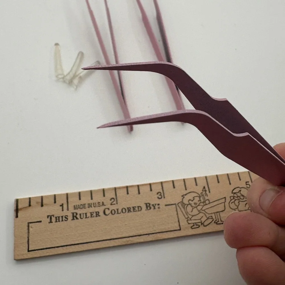 3pc Pink Precision Tweezers Set Fine Point Curved Angular Crafting Jewelry Model